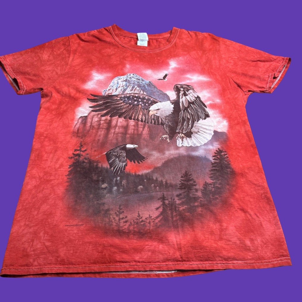Eagle Nature T Shirt Large Red Tie Dye Distressed Mountain Outdoor Graphic